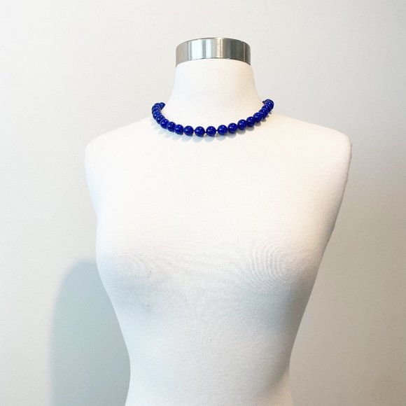 603 Vintage Lapis Lazuli Necklace, With A Lapis, Gold And Rhinestone Clasp - Picture 1 of 10